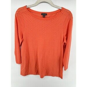 Lilla P 3/4 sleeve Orange See Through top for women Size XS